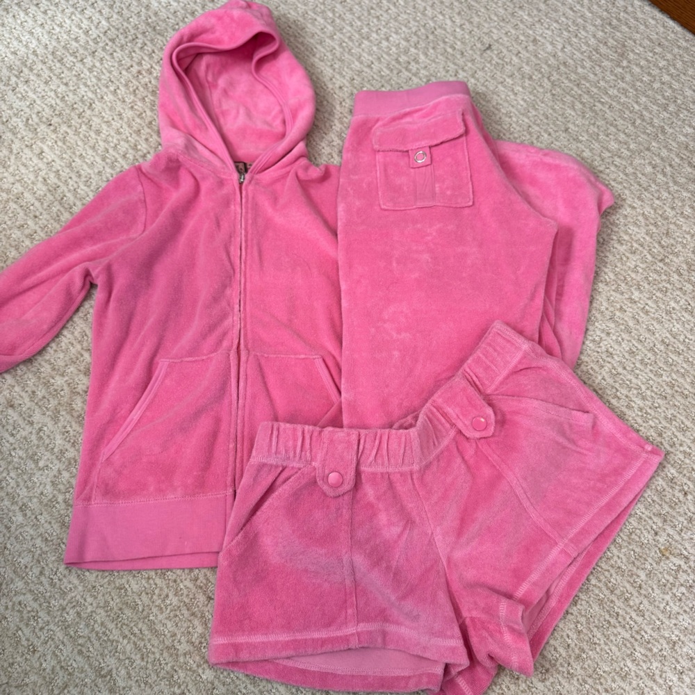 Juicy Couture Pink Velour Hoodie and Shorts Set